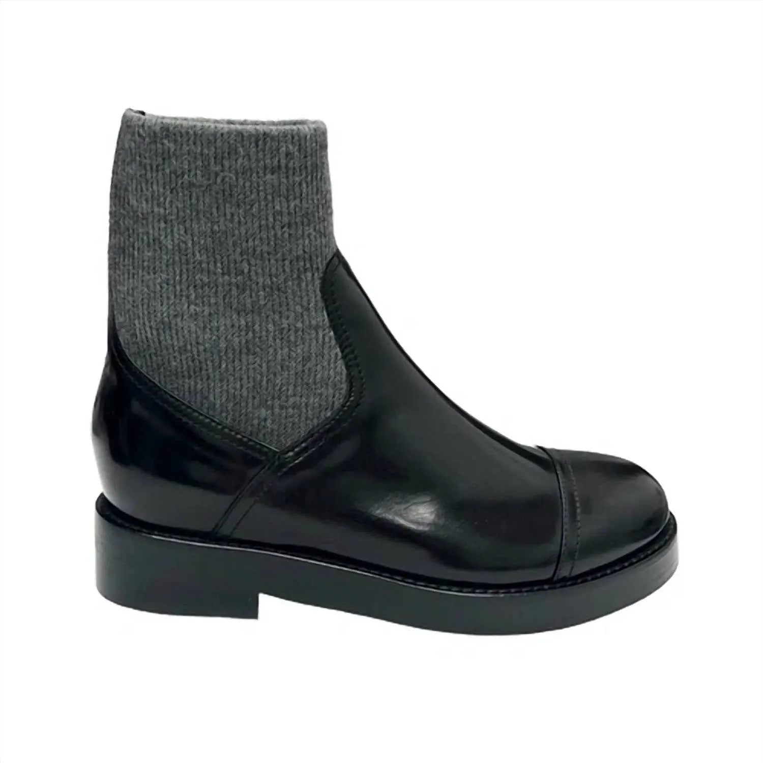 Women's Rib-Cuff Boots In Italian Leather In Black/grey