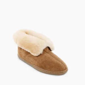 Women's Sheepskin Ankle Moccasin Boots In Tan