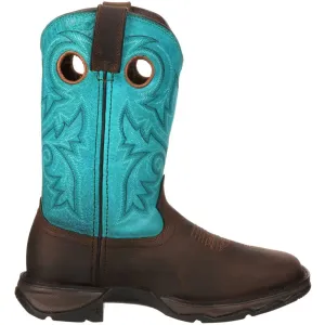 Women's Steel-Toe Lady Rebel Bar None Work Boots In Dark Brown/turquoise