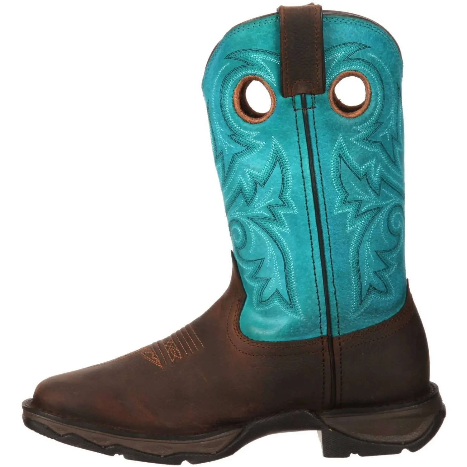 Women's Steel-Toe Lady Rebel Bar None Work Boots In Dark Brown/turquoise