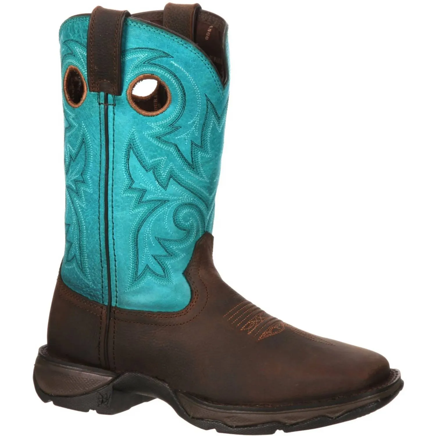 Women's Steel-Toe Lady Rebel Bar None Work Boots In Dark Brown/turquoise