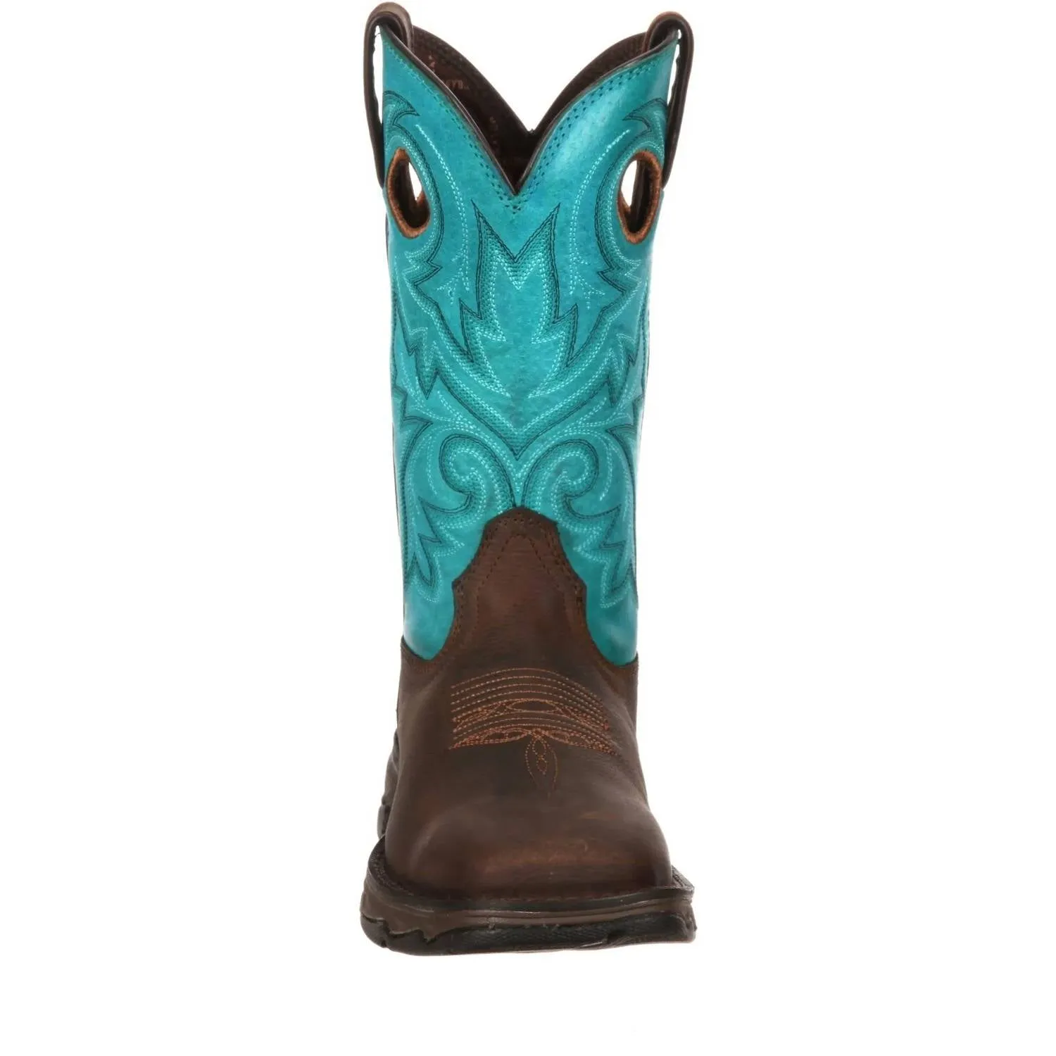 Women's Steel-Toe Lady Rebel Bar None Work Boots In Dark Brown/turquoise