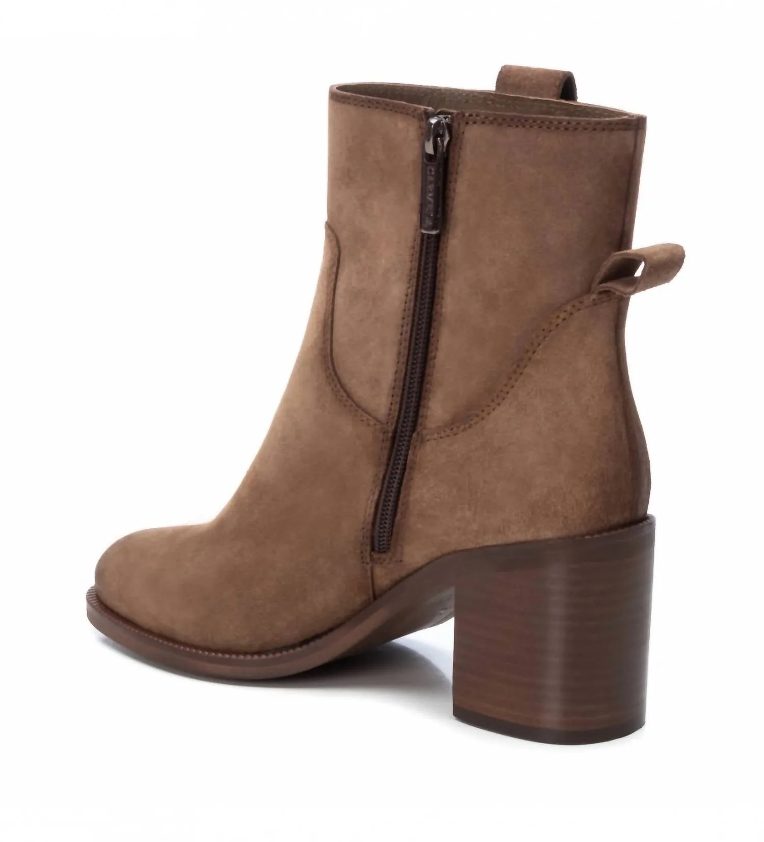 Women's Suede Block Heel Booties In Taupe