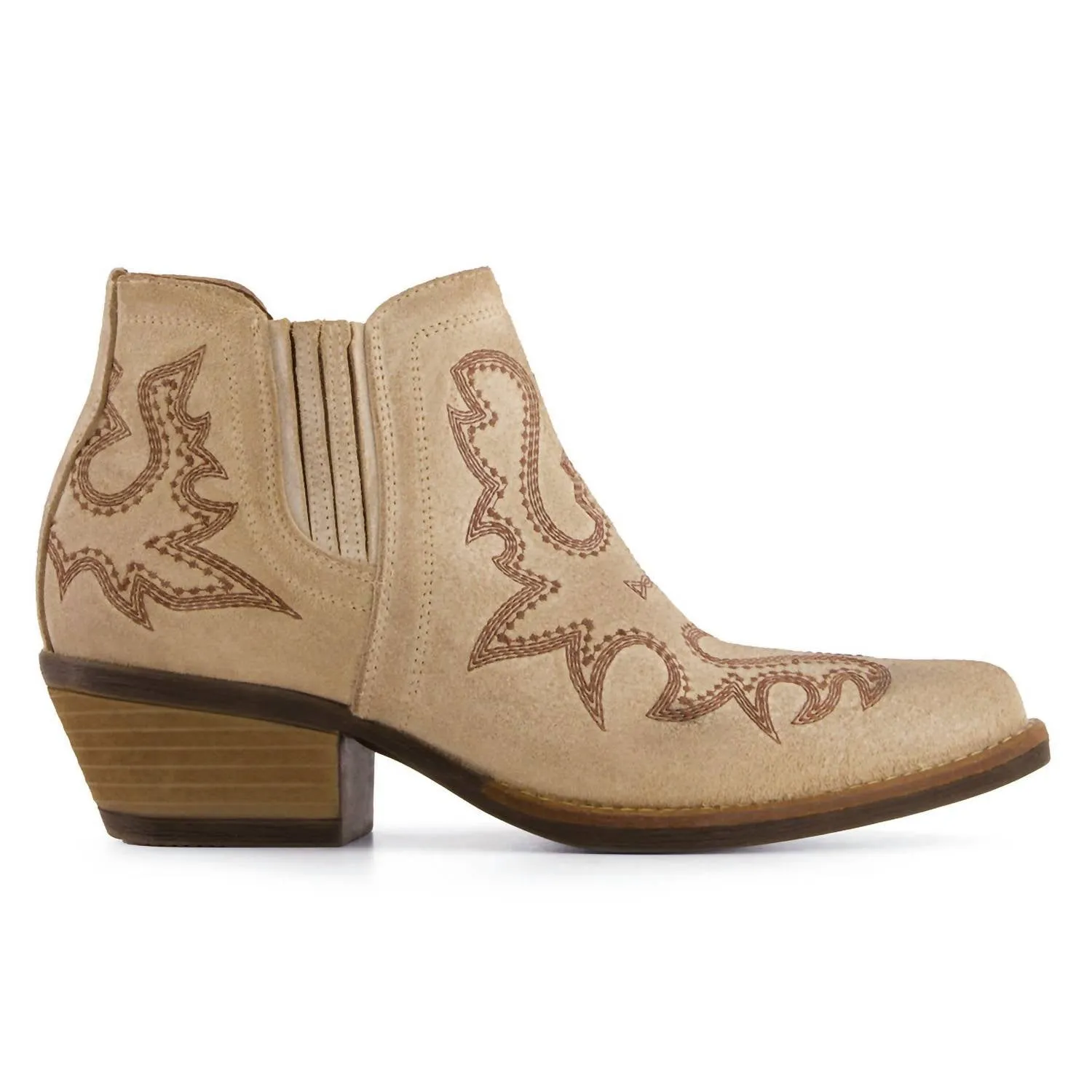 Women's Western Style Leather Booties In Light Beige