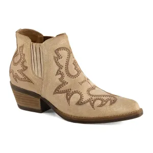 Women's Western Style Leather Booties In Light Beige