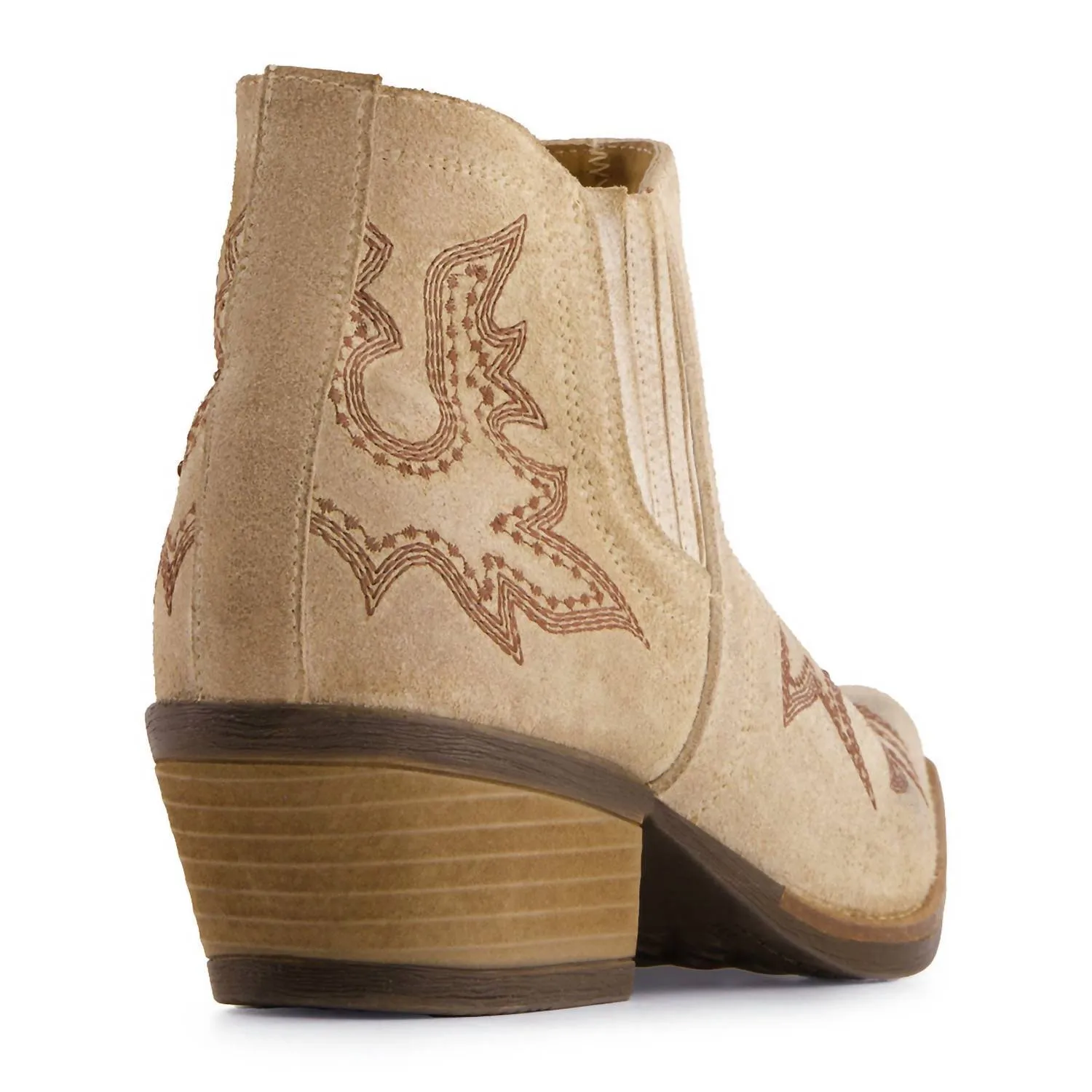 Women's Western Style Leather Booties In Light Beige