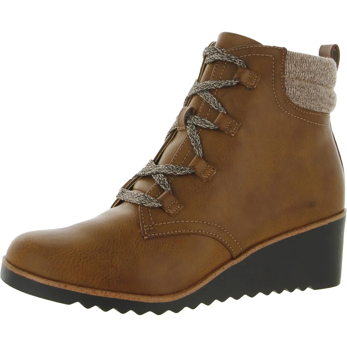 Zone Womens Leather Ankle Wedge Boots